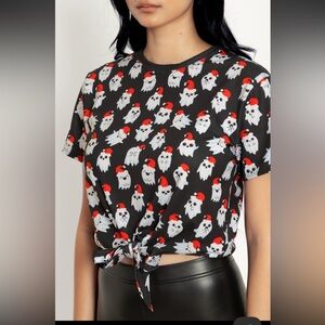 Blackmilk Ghost Print Strappy Crop Top Christmas Hat L